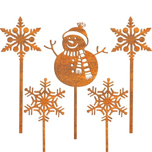 Forbabe 5 Stück Gartenstecker Weihnachten, Schneeflocke Schneemann...
