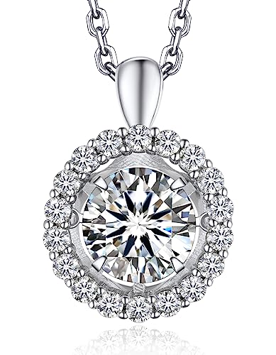 MomentWish Collier Femme Halo, 1 Carat Mosanite Sparkling Dancing Pierre Chaîne Femme 925 Argent Pendentif Bijoux pour Petite Amie