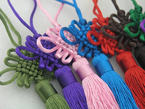 10pcs (Assorted) Silky Handmade Large Size(4.9'') Soft Tassels with Satin Silk Made Chinese Knots (Sansam)