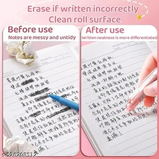 Image of KmCho Pink Erasable Gel Pens, 0.5 mm Fine Tip - Blue Ink in Pink Barrel, 12Pcs Cute Cartoon Design, Smooth Quick-Dry Writing Pens for School, Office