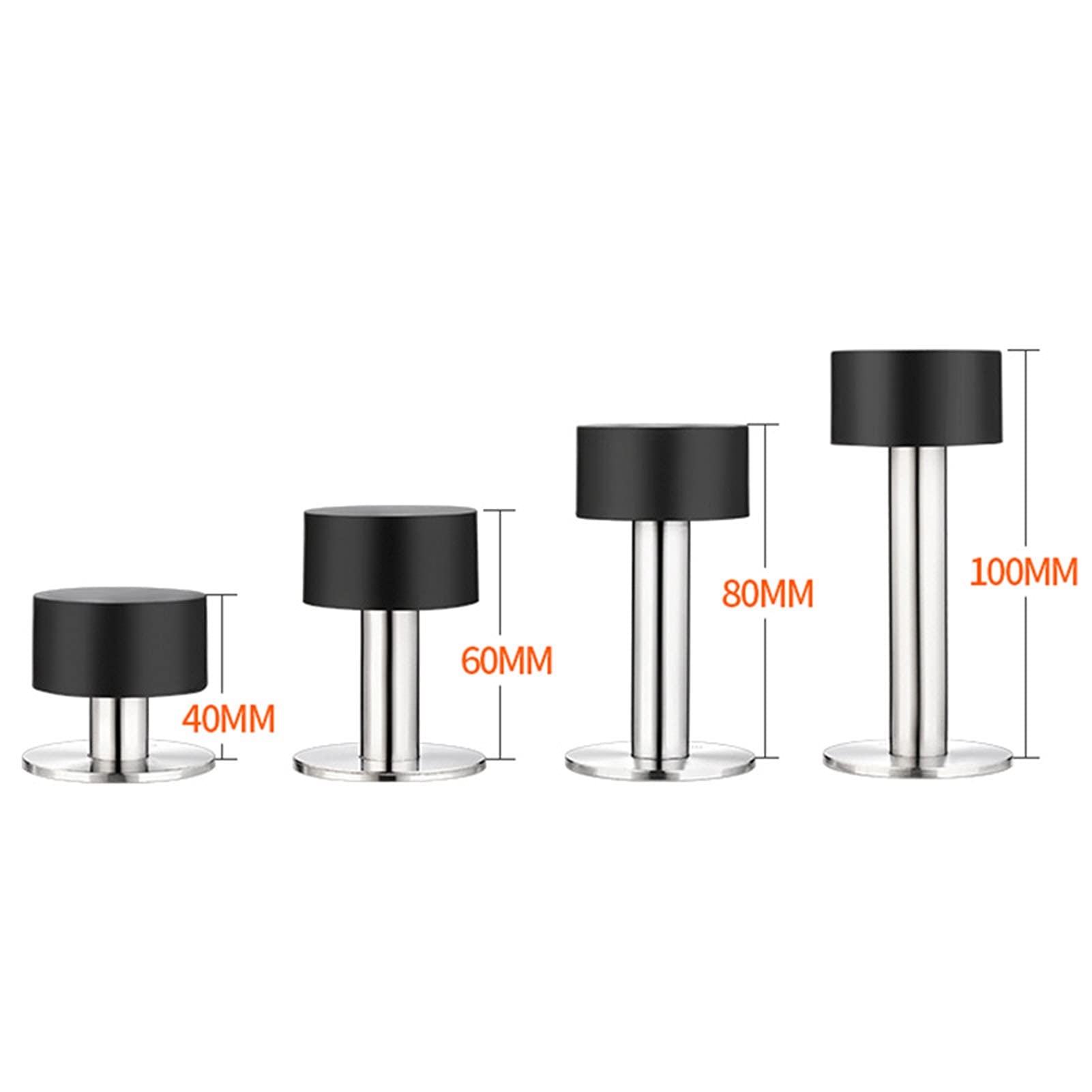 Ograniczniki drzwiowe, 4pcs,Odbojnik do drzwi montowany na ścianie odbojnik chromowany srebrny wytrzymały zderzak ze stali nierdzewnej gumowy(60mm)