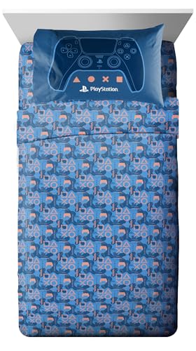 Image of Jay Franco Kids Bed Set, Blue, PlayStation, 5 Piece Twin | Cozy Soft Bedding for Stylish Room Decor with Comforter, Sheets & Pillow Covers