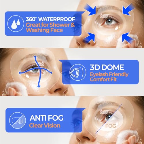 Image of Waterproof Eyepatch for Shower, 3D Eye Dome Shield for Eyelash Extensions Lash Lift & Microblading, Disposable Adhesive Eye Patch for Women & Adults, Made in Korea (12 Pcs)