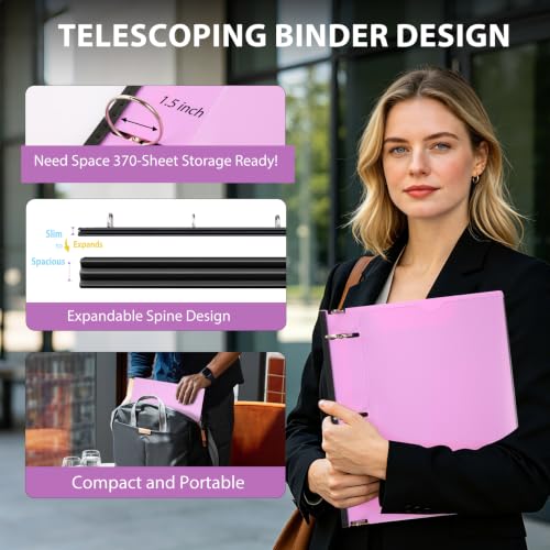 Image of WOT I 1.5 Inch Telescoping 3 Ring Binder 6 Pack | Customizable Front Cover / Clear Catalog Pocket / Holds 370 Sheets / Pastel Colors / School Office Supplies