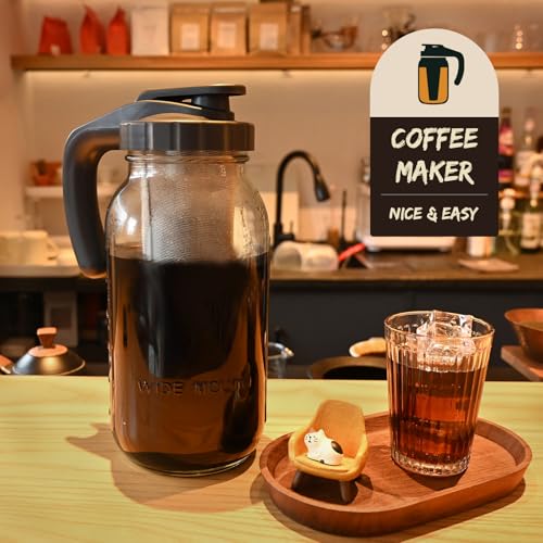 LIVEBAY Máquina de café gelado Cold Brew Mason, frasco de vidro de boca larga de 1,8 l com tampa de