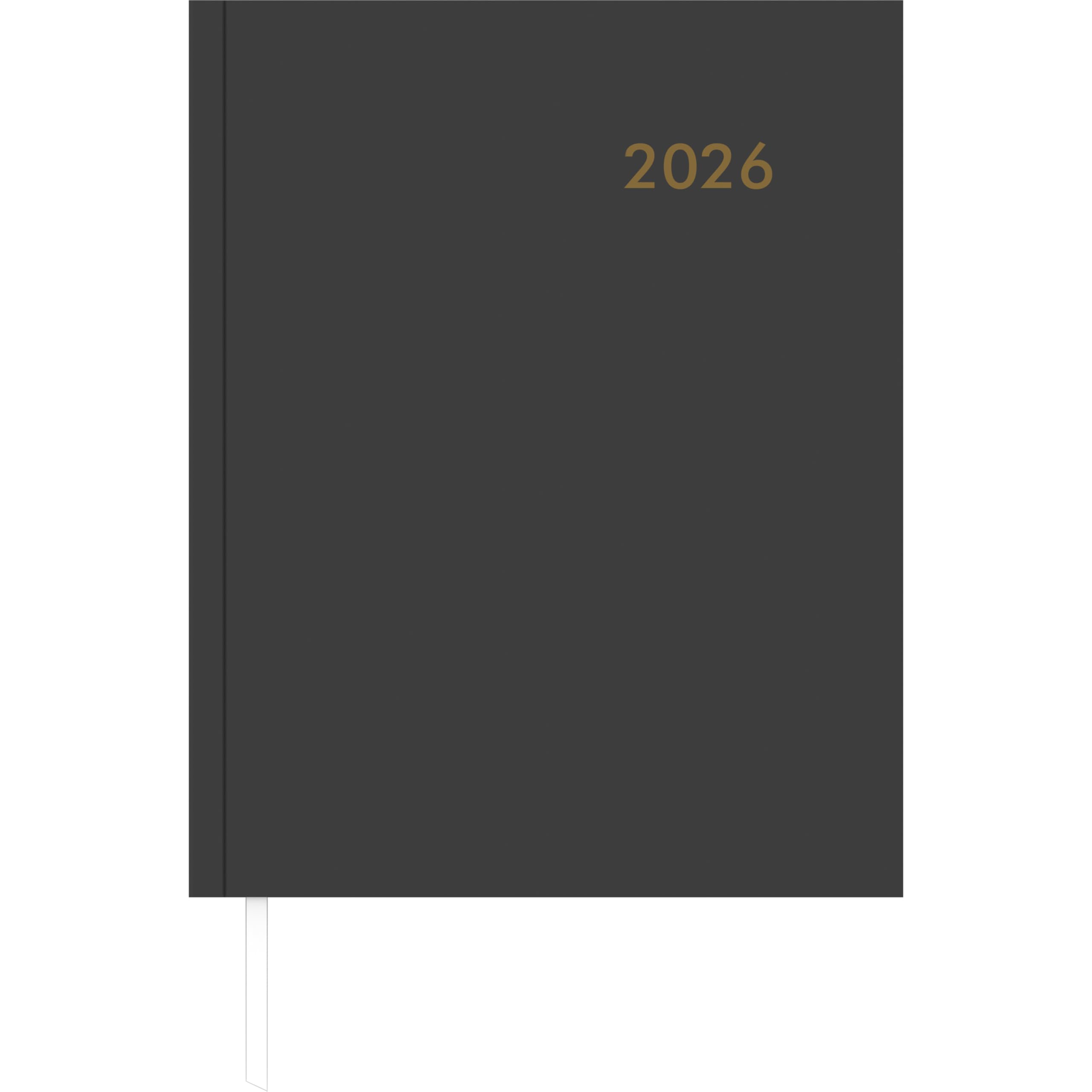 Zettler Wochenbuch anthrazit 1W/2S 2026 – Buchkalender 21 × 26 cm, 1 Woche auf 2 Seiten, wattierter Kunststoffeinband, 5-sprachig