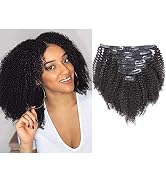 Anrosa 10 Inch Afro Kinky Curly Clip in Hair Extensions 1B Natural Black Afro Kinkys Curly Clip i...