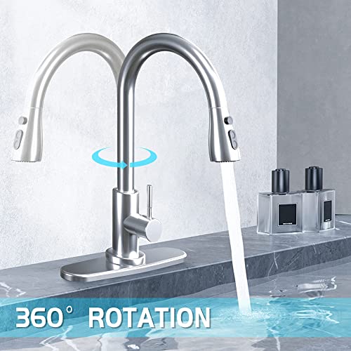 Kitchen-Faucets,Kitchen Faucet With Pull Down Sprayer-Out Kitchen Sink Offers Efficient Cleaning For -With Deck Plate 16 Inches-Stainless Steel #TOP1