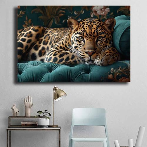 Tableau léopard marron 60x90cm pour habiller un mur vide de chambre