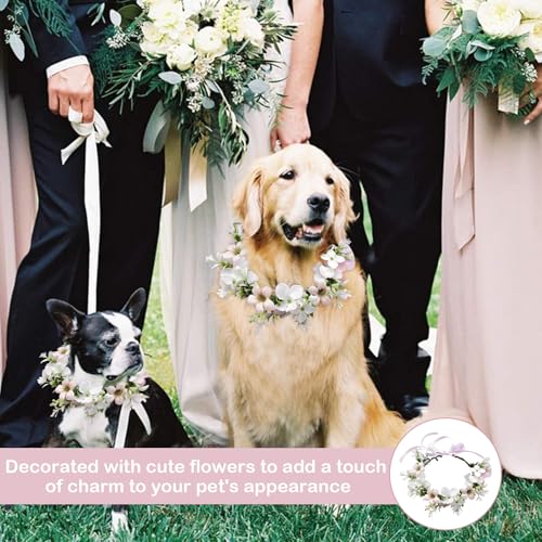 YIZWINS Hunde Hochzeits Blumenhalsband, Blumenkranz Kopfschmuck, Haarkranz Blumen, Fliege für Hunde, Hund Hochzeit, Schleife Hund, Blumenkranz Schleife Haustier Blumenring für Foto Requisiten
