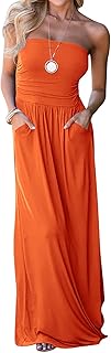 Womens Off The Shoulder Maxi Dresses Summer Strapless Bandeau Long Dress with Pockets - Buy now