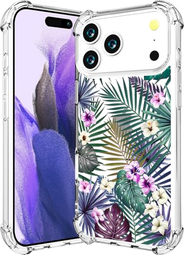 Coque iPhone 17 Pro transparente de qualité supérieure avec motif feuilles de palmier élégantes