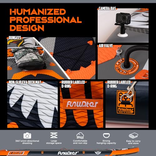 Image of FunWater Stand Up Paddle Board Ultra-Light Inflatable Paddleboard with SUP Accessories for Adults & Youth of All Skill Levels (Black /Orange Eagle)