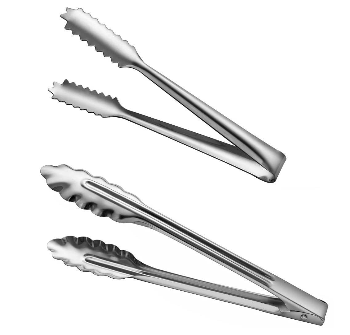 KOWS® Stainless Steel Utility Tong and Egg Tong for Kitchen Tong | Frying Tong | Kitchen Cooking Tong |BBQ Tong | Serving Tong | Kitchen Tool | Combo Set