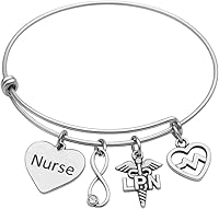 Vista 1 de Infinity Collection LPN - Pulsera con dijes para enfermera, joyería práctica con licencia con corazón y caduceo, regalo de agradecimiento