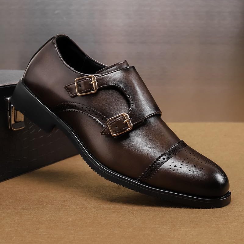Double Monk Dress Oxford Formal Shoes for Men's Vintage Wedding Outdoor Round Toe Slip On Luxury Leather Business Non Slip Anti-Slip Classic2