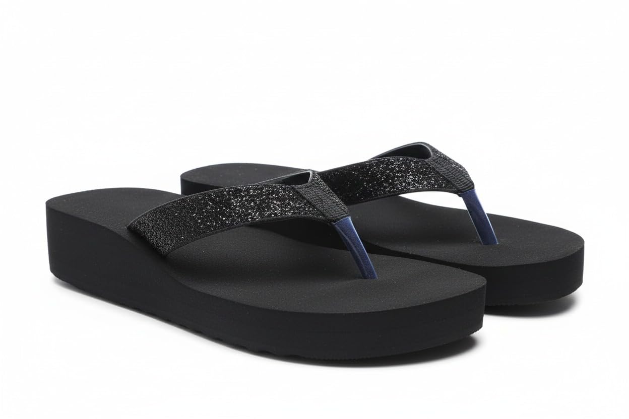 Women’s Black Platform Wedge Flip-Flops Casual Wear Slippers-image-17