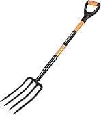 Garden Fork with Ergonomic Handle, Fiberglass Handle,4-Tine Pitchforks for Gardening Digging Composting Spading.