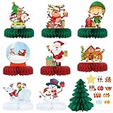 Landifor 9 Stück Weihnachten Bienenwaben Tischdeko Christmas Honeycomb Mittelstück Weihnacht Tischaufsätze Xmas Grinch Waben mit Weihnachtsbaum 3D Tischdeko für Weihnachtsfeier Party