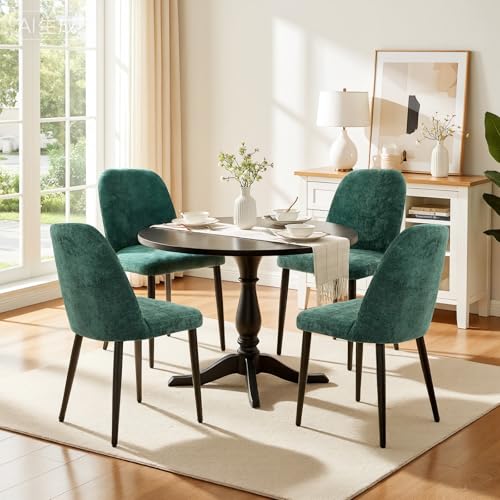 Aimerive Upholstered Dining Chairs Set of 4, Modern Chenille Fabric Dining Room Chair Kitchen Chairs with Deep Seat & Metal Legs, Farmhouse Dinner Chair for Restaurant, Hotel, Cafe, Dark Green
