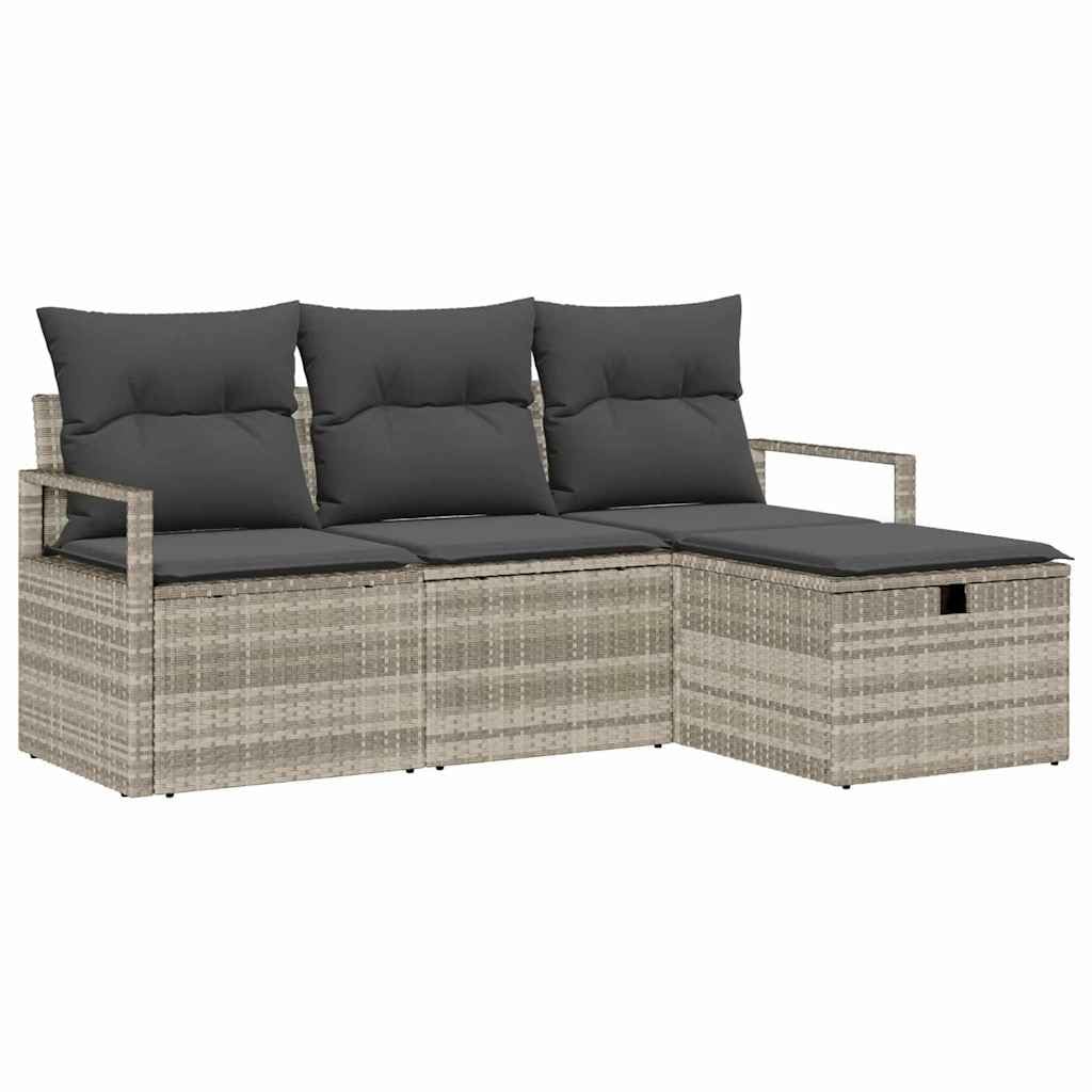 Canapé d'extérieur avec espace de rangement en polyrotin gris clair 4pcs