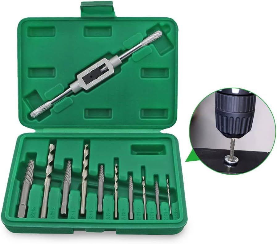 Lockwish 11 PCS Screw Extractor Tool Kit Set, Remove Broken Bolt Fastener,Use by Manually or with a Hammer or Electric Drill - - 