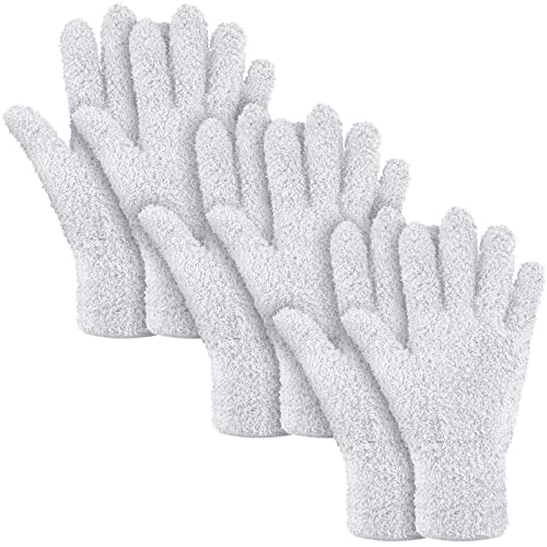 Patelai 3 Pairs Microfiber Plant Dusting Gloves Leaf Cleaning Gloves for Indoor Plants, Blinds, Furniture, House (White,Medium)