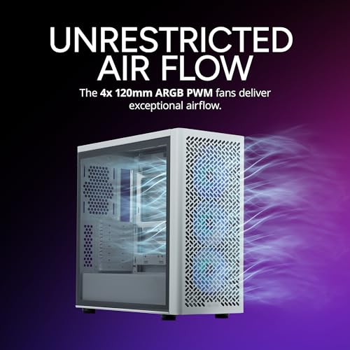 Image of Cooler Master Elite 502 White ATX High Airflow Minimalist PC Case, 410mm GPU Max, Compatible RTX 5090 RX 7090 XT, 360mm AIO Max, Type C, Tempered Glass, Triple 120mm aRGB Fan, Intakes Grill