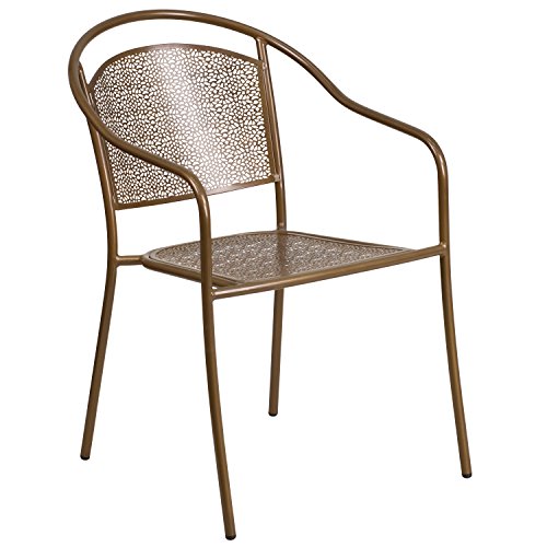 Emma + Oliver Commercial Grade Gold Indoor-Outdoor Steel Patio Arm Chair With Round Back #TOP2