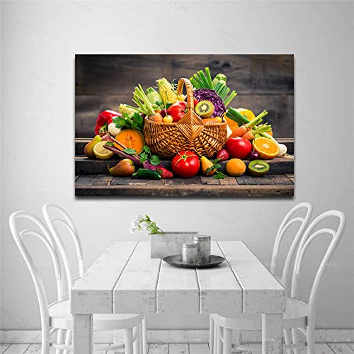 Tavlor på vägg och frukt Frukter och korg Affisch på väggen Modernt tavlor för kök Matsal dekoration-50x70cm Ingen ram