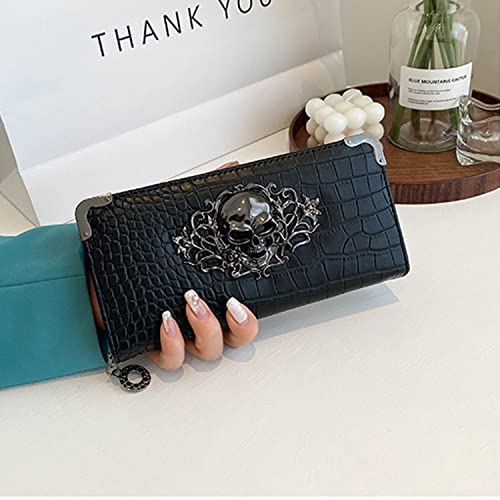 Goth Wallet Skull Clutch Bag PU Leather Gothic Purse (Black-1)4