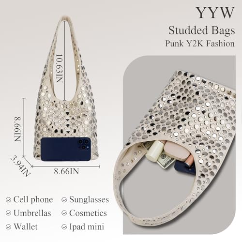 Studded Y2K Purses for Women Punk PU Leather Shoulder Hobo Bags Trendy Underarm Tote Handbags4