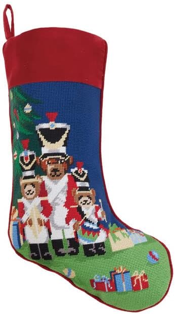 Peking Handicraft Stocking with Embossed Christmas Bears, 18-inch Length, Poly Face and Cotton