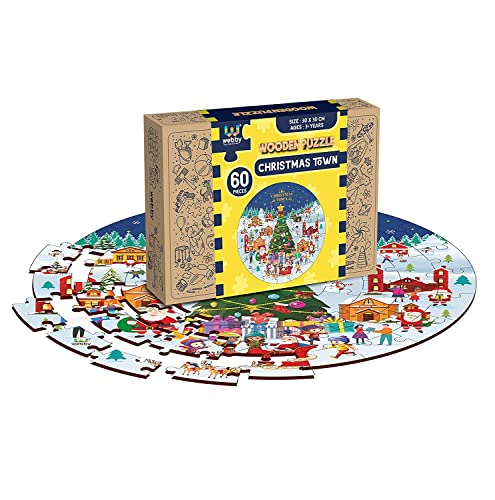 Webby Wooden Christmas Town Jigsaw Puzzles for Kids, 60 Pcs