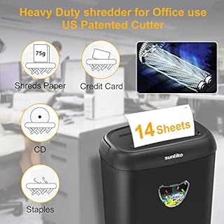 Suntiko 14 Sheet Cross Cut Paper Shredder for Home Office Use with P-4 High Security and 6.6 Gallon Bin for Credit Cards CDs or Staples ETL Certified Black