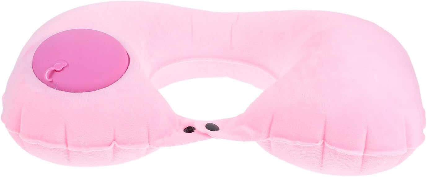 Pink Inflatable U Shaped Travel Neck Pillow for Airplanes and Short Trips | Pvc Build, Ergonomic Support, Foldable Compact Design, Soft Skinfriendly