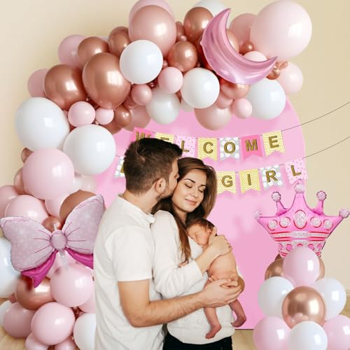 Image of Party Propz Welcome Baby Decoration- 46pcs, Baby Welcome Home Decoration Kit, Welcome Home Baby Decoration, Wlcome Bby Girl Decoration, Wlcome Bby Girl Banner (Cardstock, Latex, Foil)