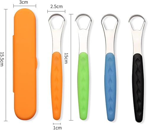 Miniatura 2 de Tongue Scraper, 4 Pack Stainless Steel Tongue Scraping Tools Kit with Antiskid Grip Handle for Adults and Kids, Case Included
