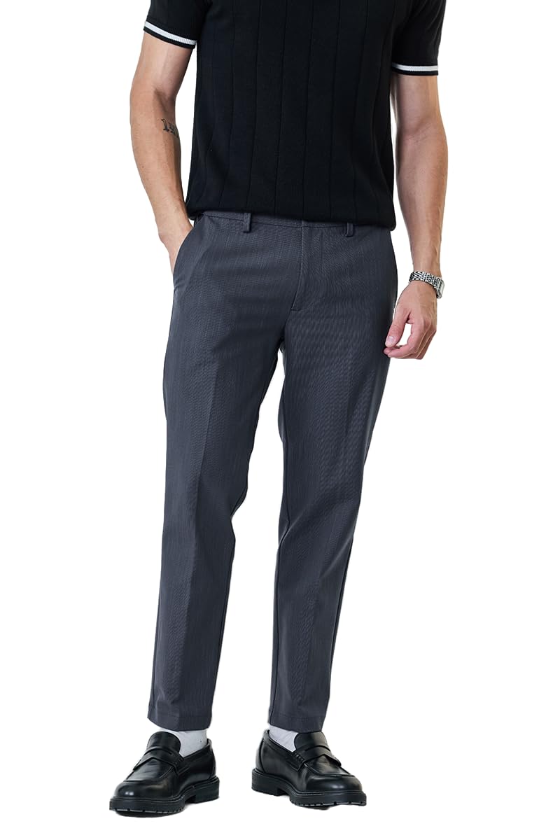 Men Trousers Formal Slim Fit Self-Design Pattern Mid Rise Straight Leg Style | Polyester Blend Stretchable & Wrinkle-Free Fabric for Office Wear-image-27