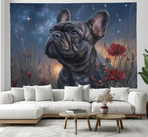 Tapiz de pared de tela de poliéster de gran calidad con diseño de bulldog francés galáctico