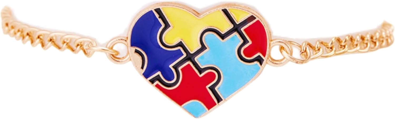 Autism Awareness Multicolor Heart Ribbon Puzzle Pendant Adjustable Bracelet Crystal Clay Letter Star Beads Stackable Wrist Jewelry Autism Gift