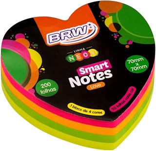 Bloco Adesivo Smart Notes Love Coração Colorido Neon Bloco com 200 Folhas, BRW