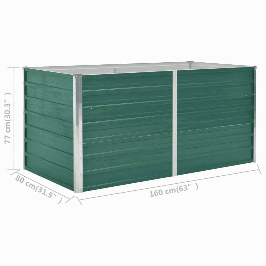 vidaXL Hochbeet aus verzinktem Stahl 160x80x77 cm, Grün, Sicherheitskante faltbar, wetterfest, DIY Pflanzkasten für Blumen und Gemüse, Balkon, Terrasse oder Garten