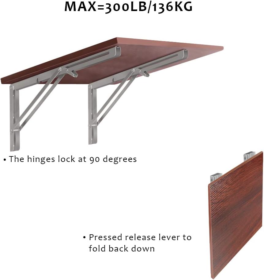 Folding Shelf Brackets 2 Pack,Heavy Duty Triangle Shelf Bracket for Bench Table,Wall Mounted Standing Shelf Brackets for Saving Place,Multi Size, Max Load 400lb (16", 304 Stainless Steel)