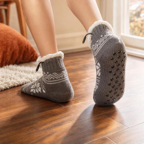 2 Pack Christmas Snowflakes Print USB Heated Socks Womens Fuzzy Socks，Grey - image 3