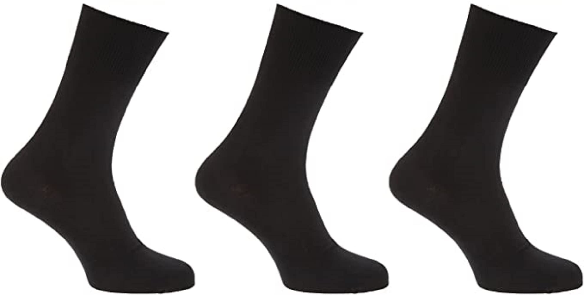 Sahnis Men's Black 3 Pairs Diabetic Stay Up Socks 99% Cotton Non Elastic Loose Top Size 6-11 (6-11, )