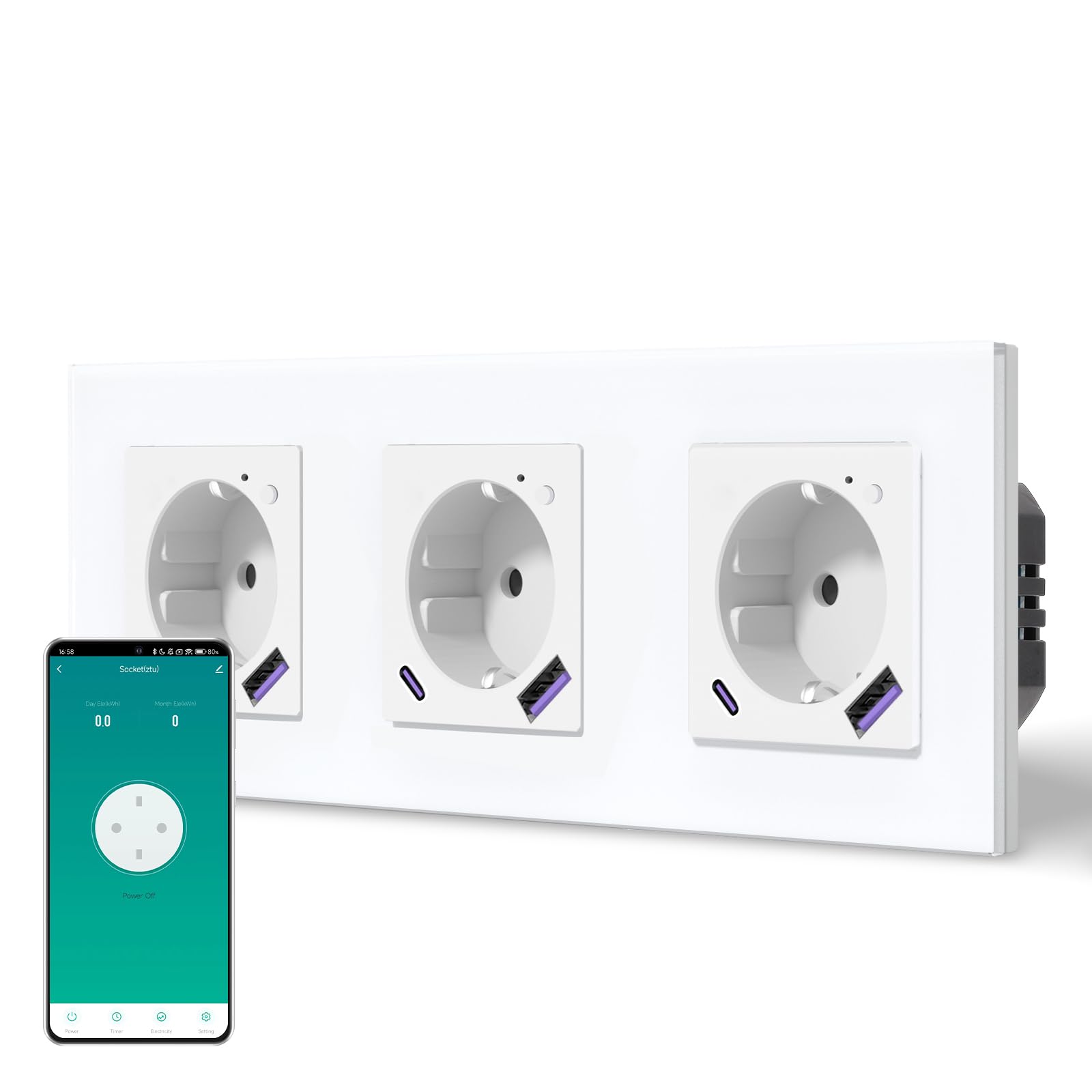 BSEED Enchufe Inteligente con 20W USB y Tipo C,Mate Enchufe Pared Wifi con Medidor Consumo,Control Remoto por APP & Voz,Requiere Cable Neutro,1 Enchufe,Blanco 86mm — view 138