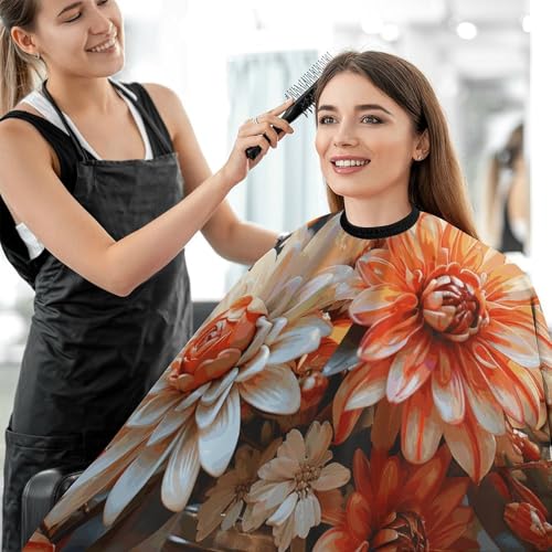 Capa de peluquería flores naranja para adultos miniatura 5