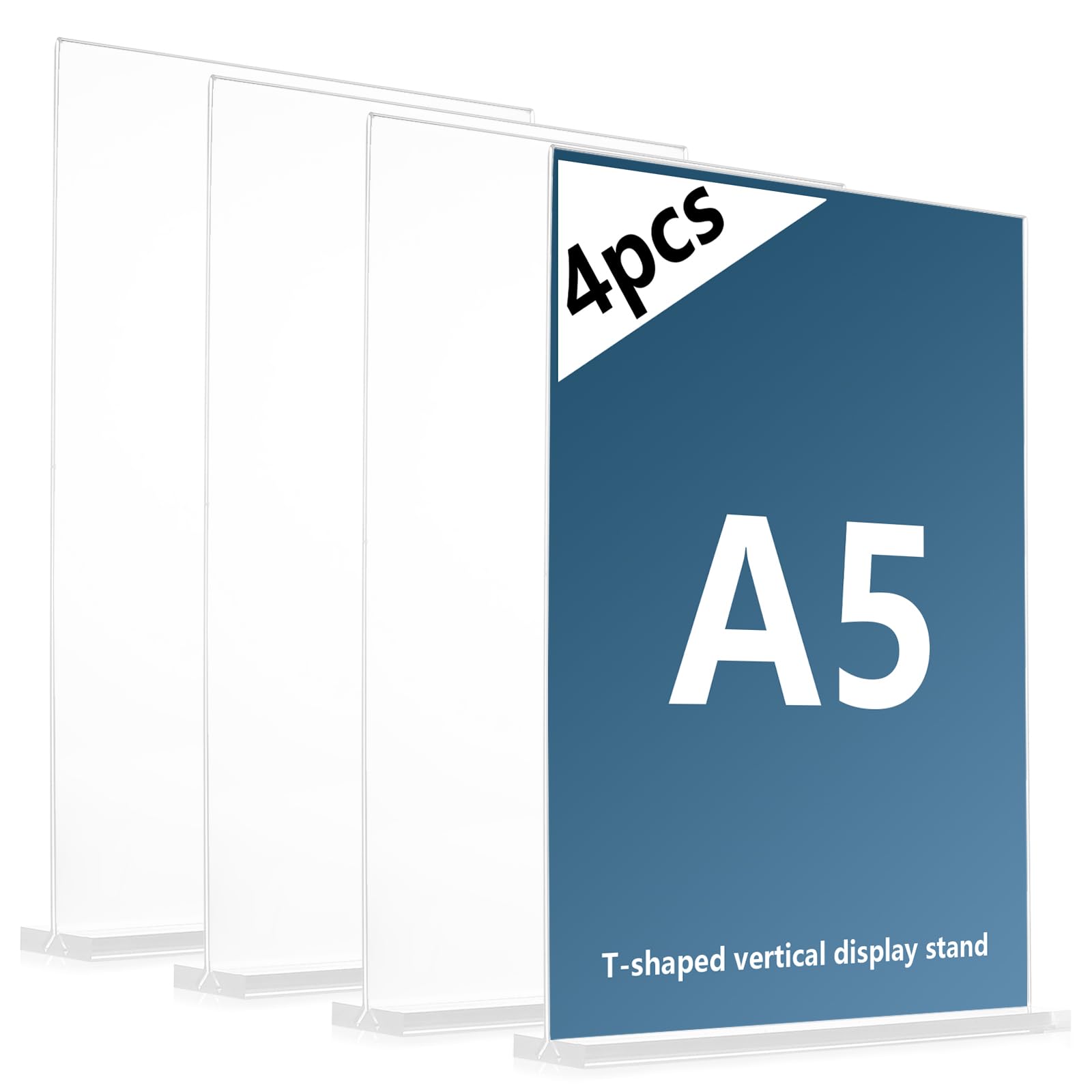 4 Pcs A5 Acrylic Sign Holders, A5 Menu Holders for Tables, T-Shaped Double-Side Clear Acrylic Display Stand, for Office Home Hotel Restaurant Wedding Poster Photo Display Holder