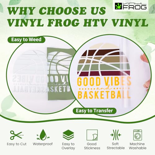 Image of VINYL FROG HTV Vinyl Bundle 6 Pack 12 inchx3ft Heat Transfer Vinyl for T Shirts | Yellow Maroon Camel Iron on Vinyl Compatible with Cutting Machine, Easy to Cut Peel Transfer HTV with Fabric Design